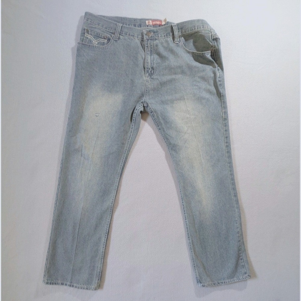 Attitude Jeans Mens 42x32 Blue Fade Vintage Y2K Wide Leg Baggy Street Wear